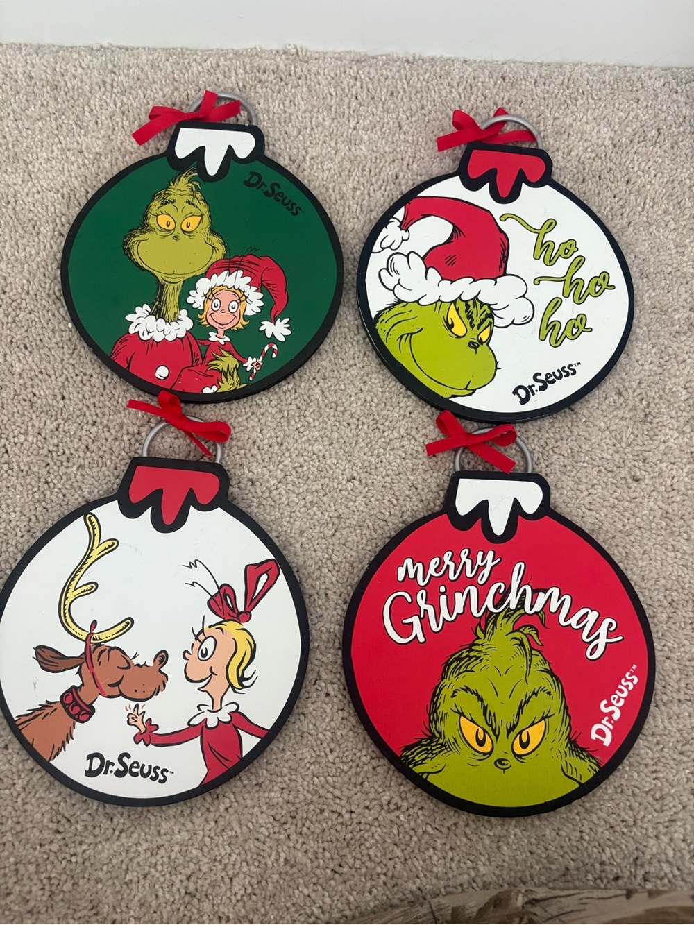 Dr. Seuss Grinch Ornament Wall Plaques - Red, Green, White